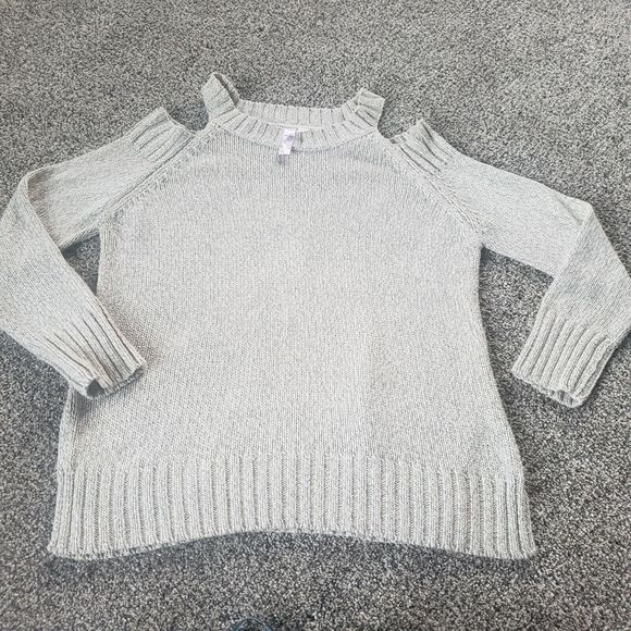 AYLA Sweater Cut Out Shoulder Beige‎ Marbled LARGE Francesca's - Picture 4 of 13